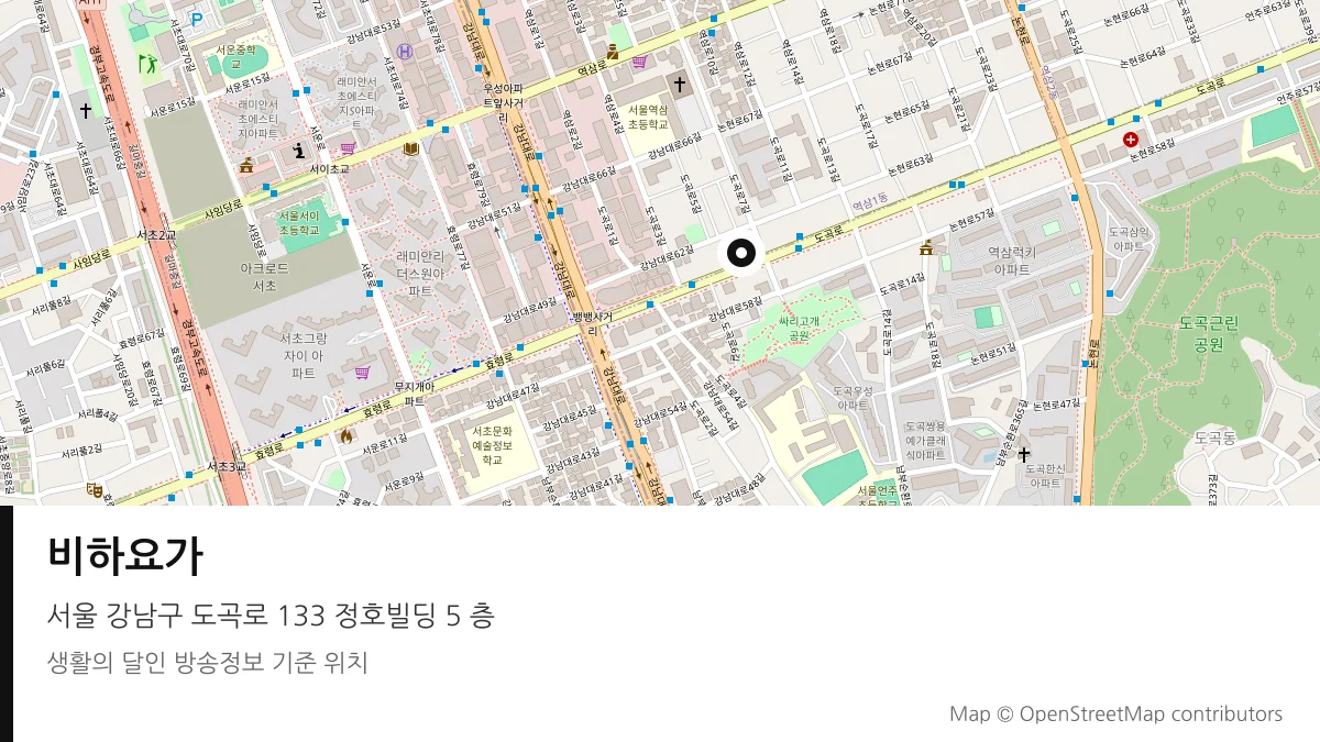 비하요가 서울 강남구 방송 장소 위치