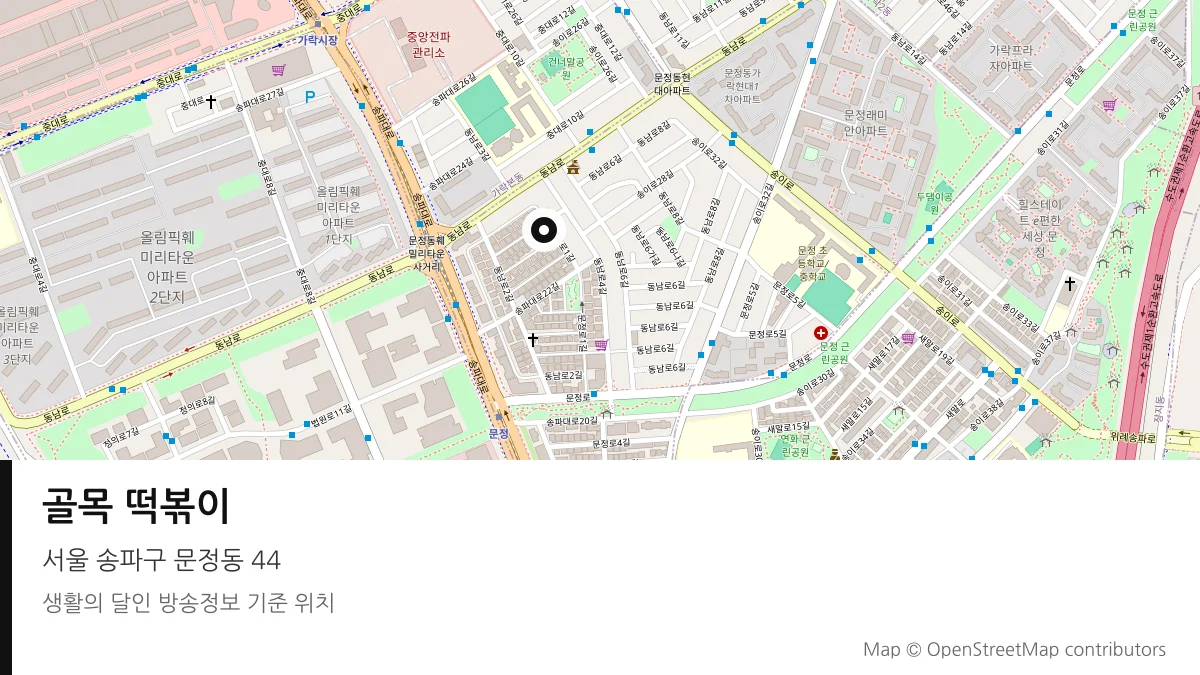 골목 떡볶이 서울 송파구 방송 장소 위치